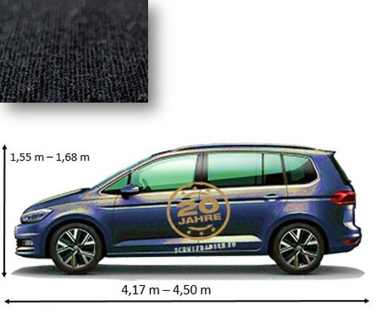Modell: Minivan / Van Lnge von 4,17 m - 4,50 m x Hhe von 1,55 m - 1,68 m Indoor
