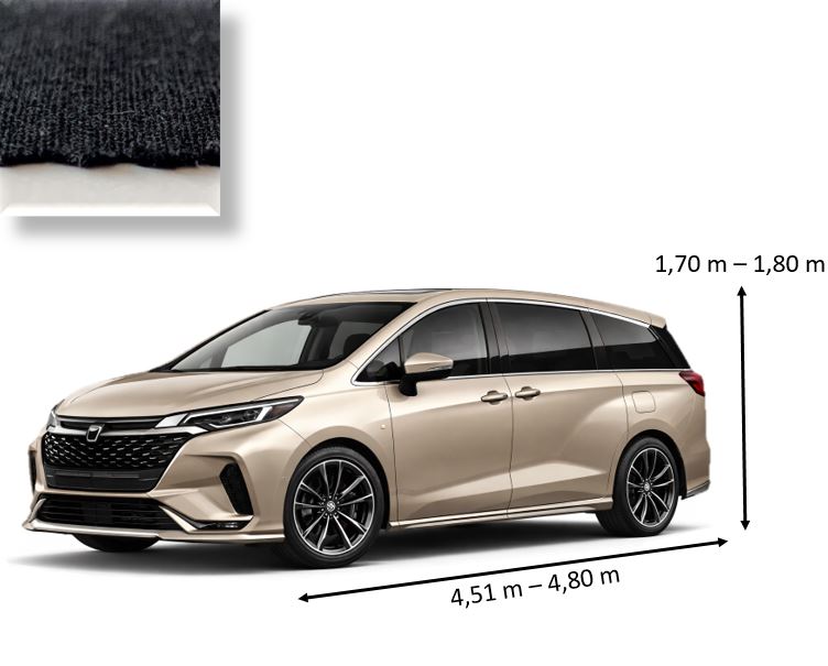 Abdeckhaube f�r Modell: Minivan / Van L�nge von 4,51 m - 4,80 m x H�he von 1,70 m - 1,80 m Indoor