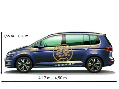 Modell: Minivan / Van Lnge von 4,17 m - 4,50 m x Hhe von 1,55 m - 1,68 m SUPER