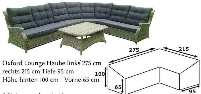 Abdeckung Lounge Mbel L-Form 275 x 215 x 95 x Hhe 65/100 cm