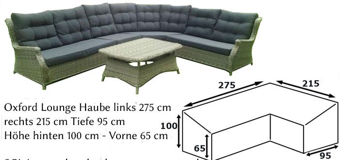 Abdeckung Lounge M�bel L-Form 275 x 215 x 95 x H�he 65/100 cm