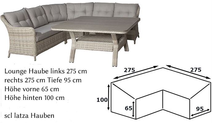 Lounge Schutzhaube Sofa L-Form 275 x 275 x 95 x Hhe 65/100 cm