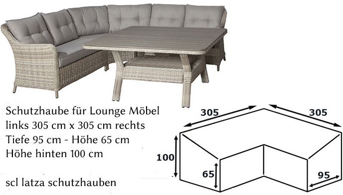 Lounge Sofa L-Form Schutzhlle 305 x 305 x 95 x Hhe 65/100 cm
